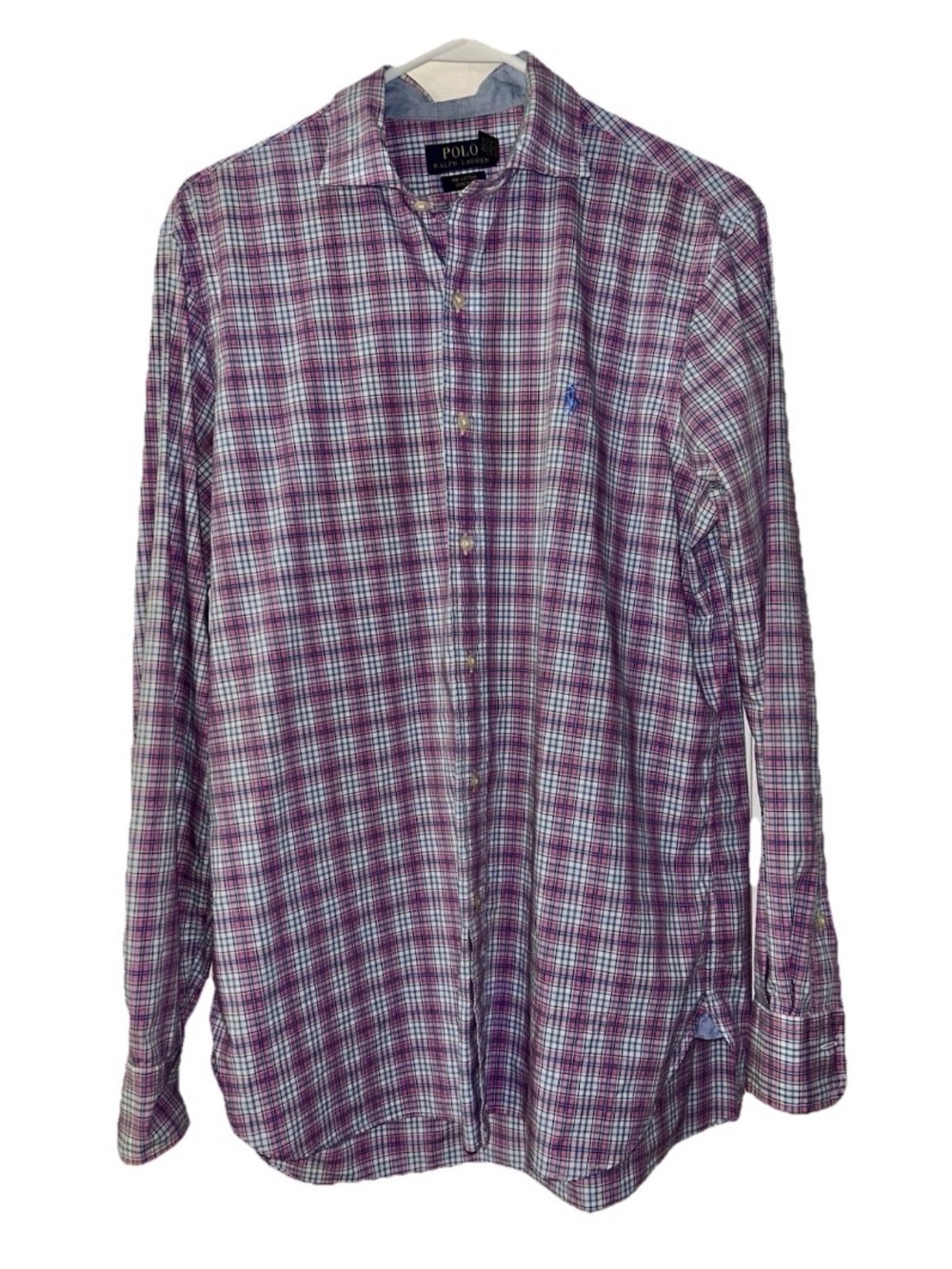 Polo Ralph Lauren Men's Button Up Shirt Pink Plaid Stretch Cotton Size Medium